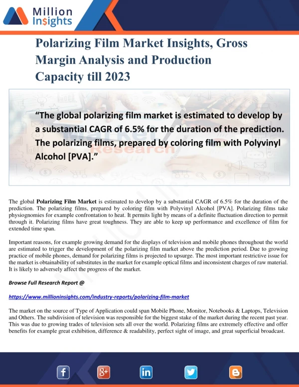 Polarizing Film Market Insights, Gross Margin Analysis and Production Capacity till 2023