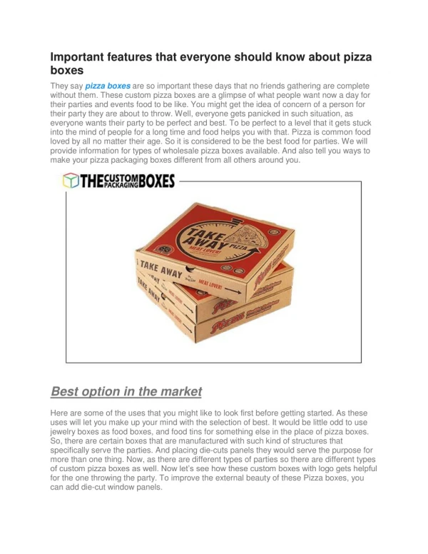 Important features that everyone should know about pizza boxes