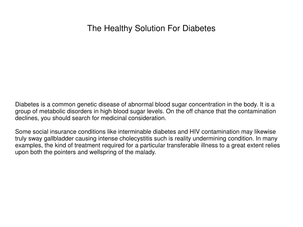 the healthy solution for diabetes