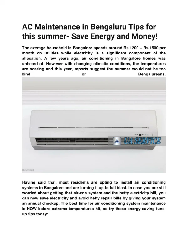 AC Maintenance in Bengaluru Tips for this summer- Save Energy and Money!