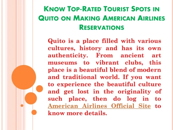 Know Top-Rated Tourist Spots in Quito on Making American Airlines Reservations
