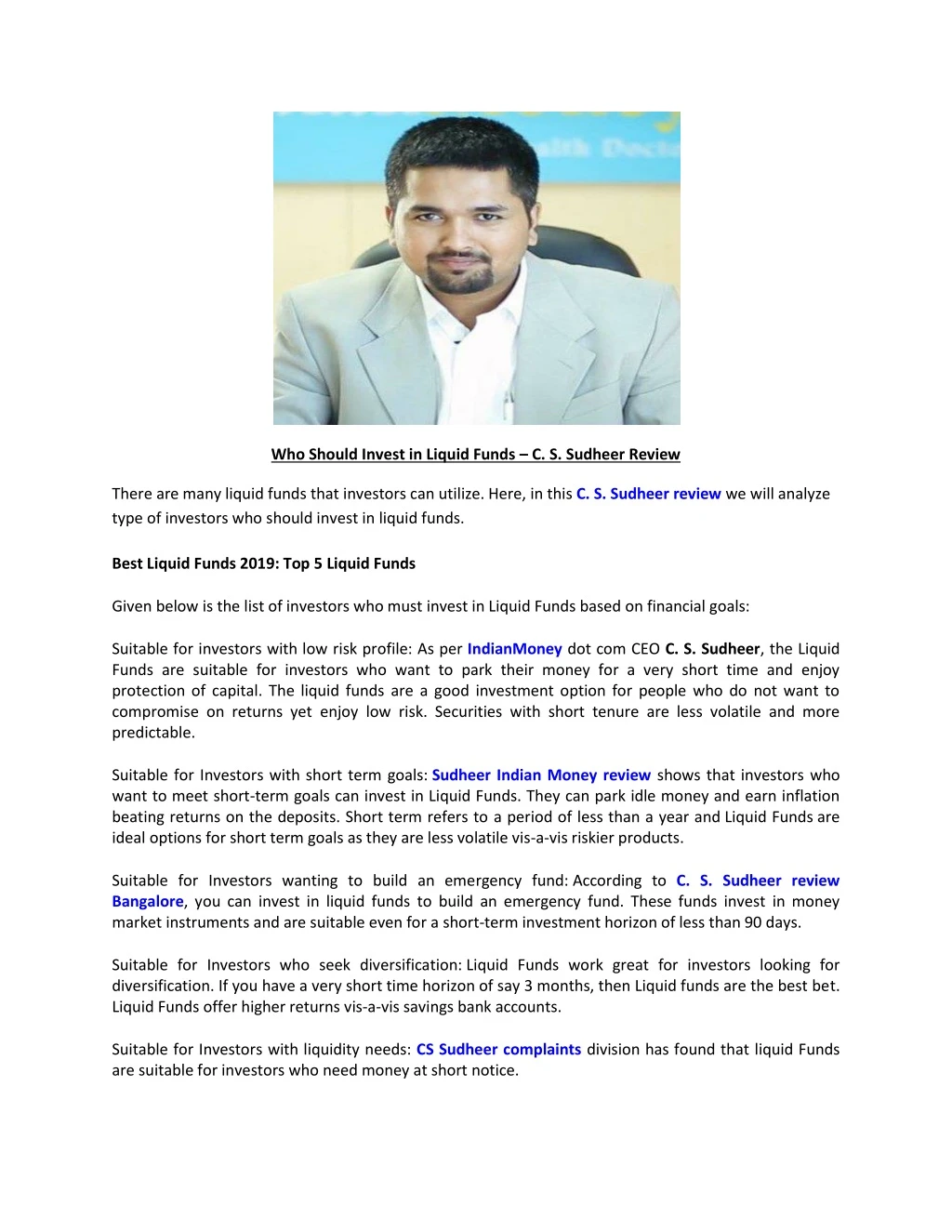 who should invest in liquid funds c s sudheer