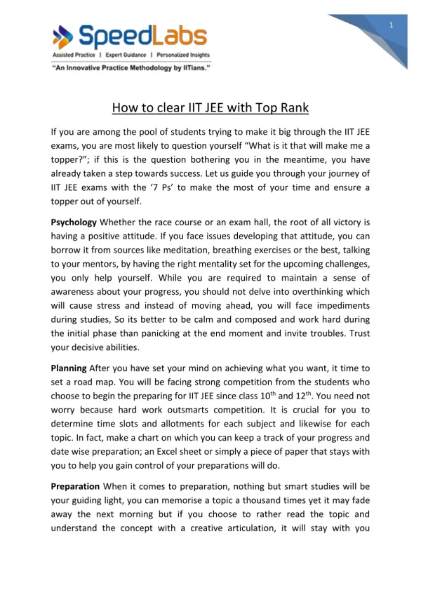 How to clear IIT JEE with Top Rank
