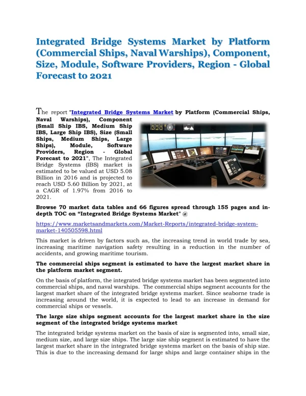 Integrated Bridge Systems Market by Platform (Commercial Ships, Naval Warships), Component, Size, Module, Software Provi