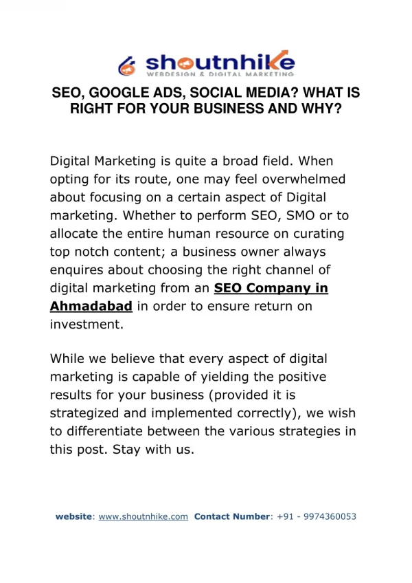 SEO, GOOGLE ADS, SOCIAL MEDIA? WHAT IS RIGHT FOR YOUR BUSINESS AND WHY?