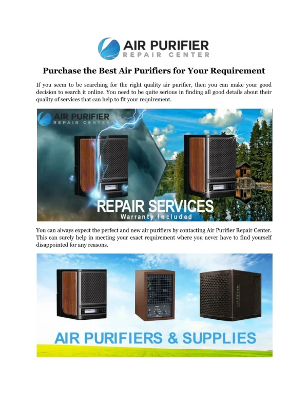 Purchase the Best Air Purifiers for Your Requirement