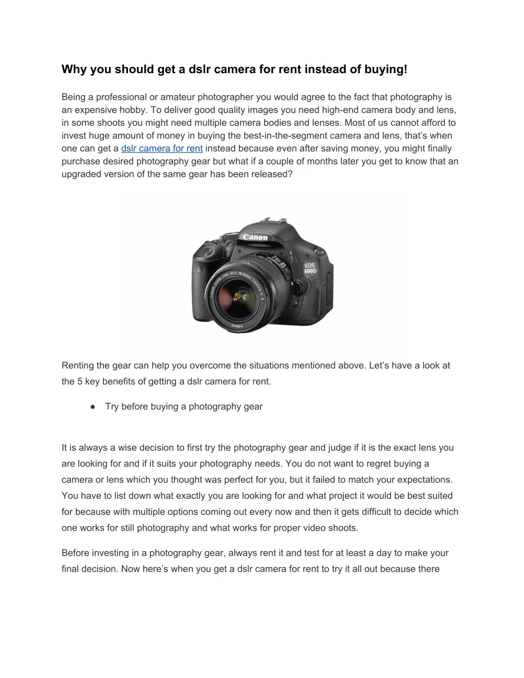 why you should get a dslr camera for rent instead