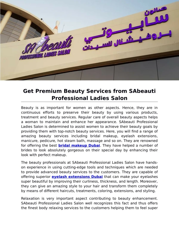Get Premium Beauty Services from SAbeauti Professional Ladies Salon