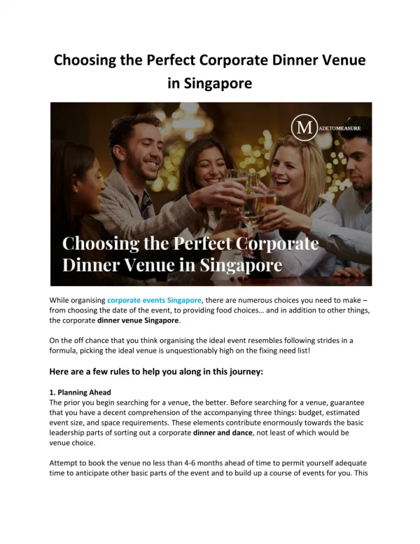 Choosing the Perfect Corporate Dinner Venue in Singapore