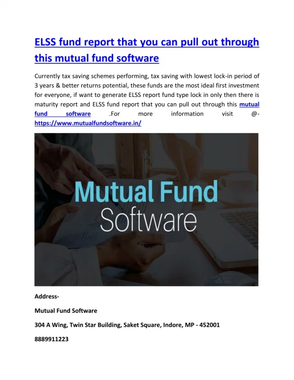 ELSS fund report that you can pull out through this mutual fund software