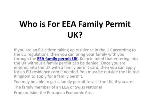 Who is For EEA Family Permit UK?