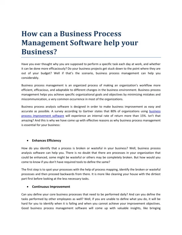 How can a Business Process Management Software help your Business?