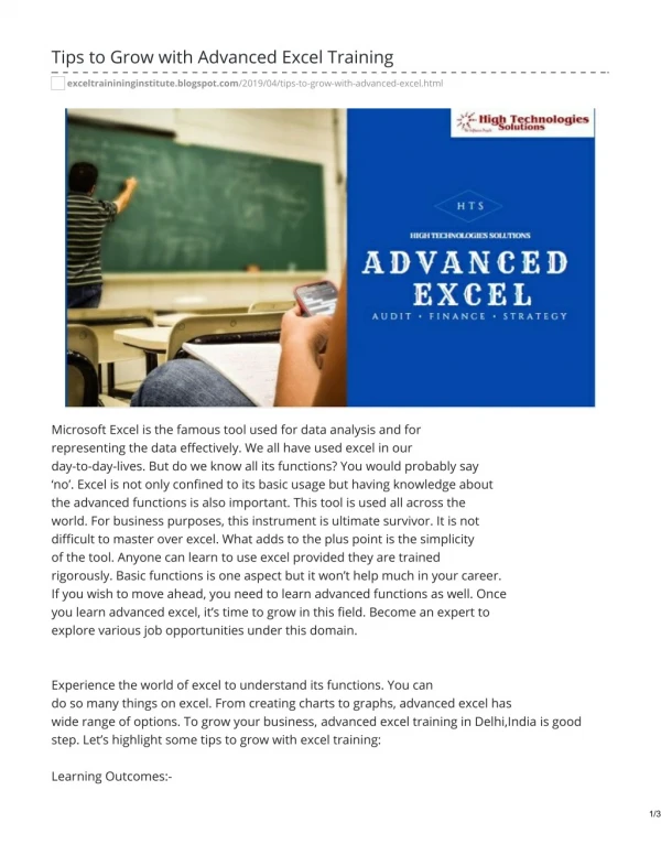 Learn Advanced Excel Training in Delhi, India