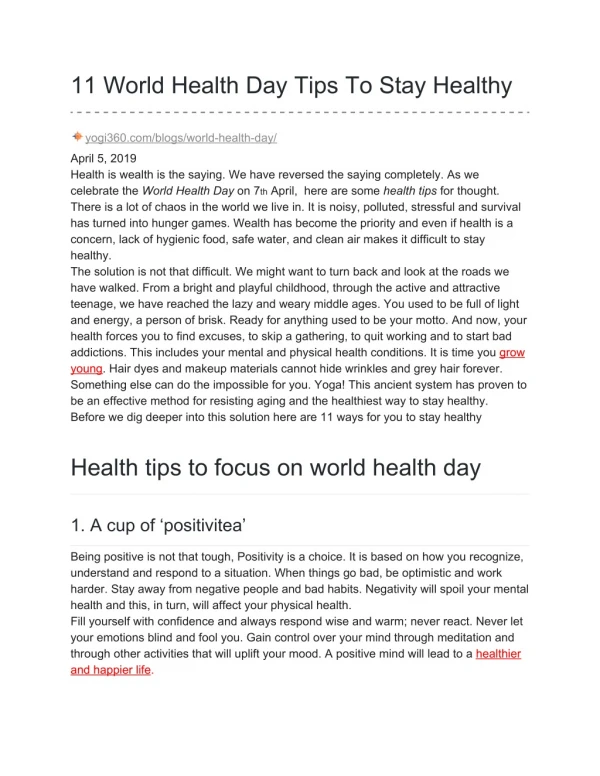 11 WORLD HEALTH DAY TIPS TO STAY HEALTHY