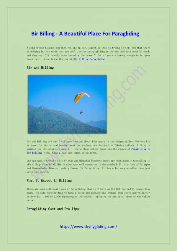 Bir Billing - A Beautiful Place for Paragliding