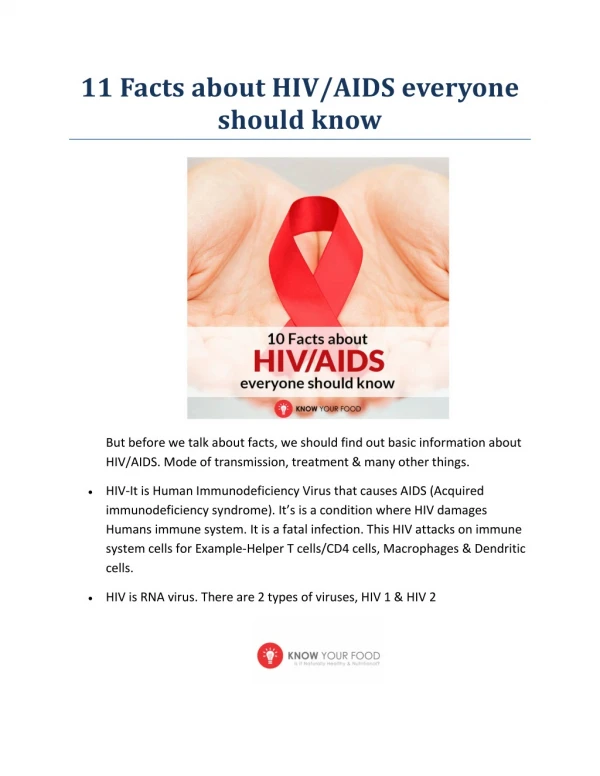 11 Facts about Hiv/Aids Everyone should know