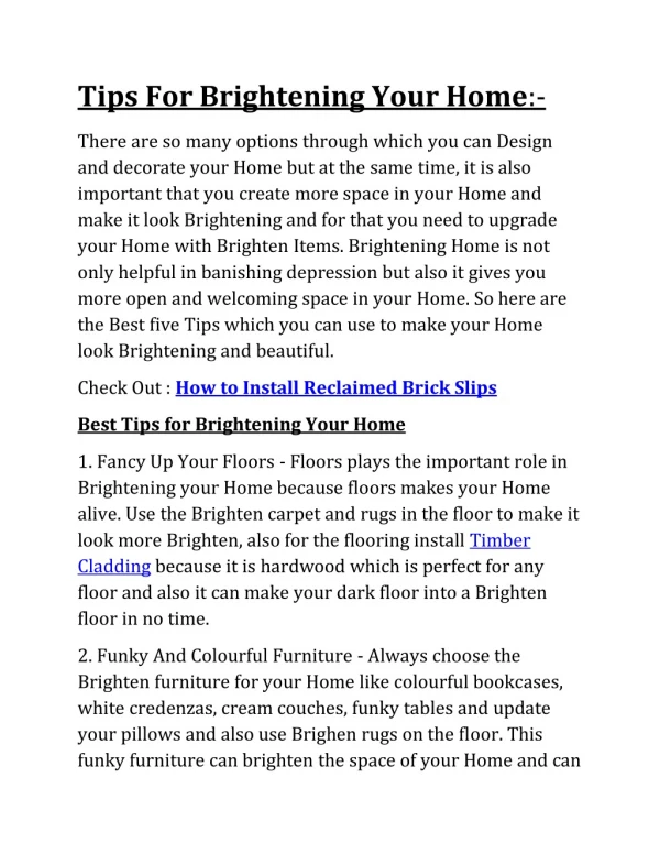 Tips to brighten your Home, Home Decor Ideas