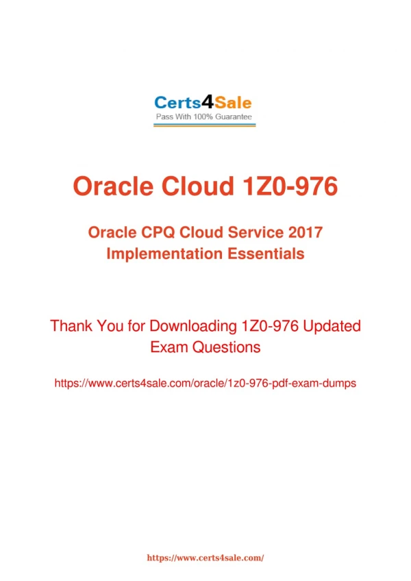 1Z0-976 Dumps - Oracle CPQ Cloud Management Exam Questions PDF