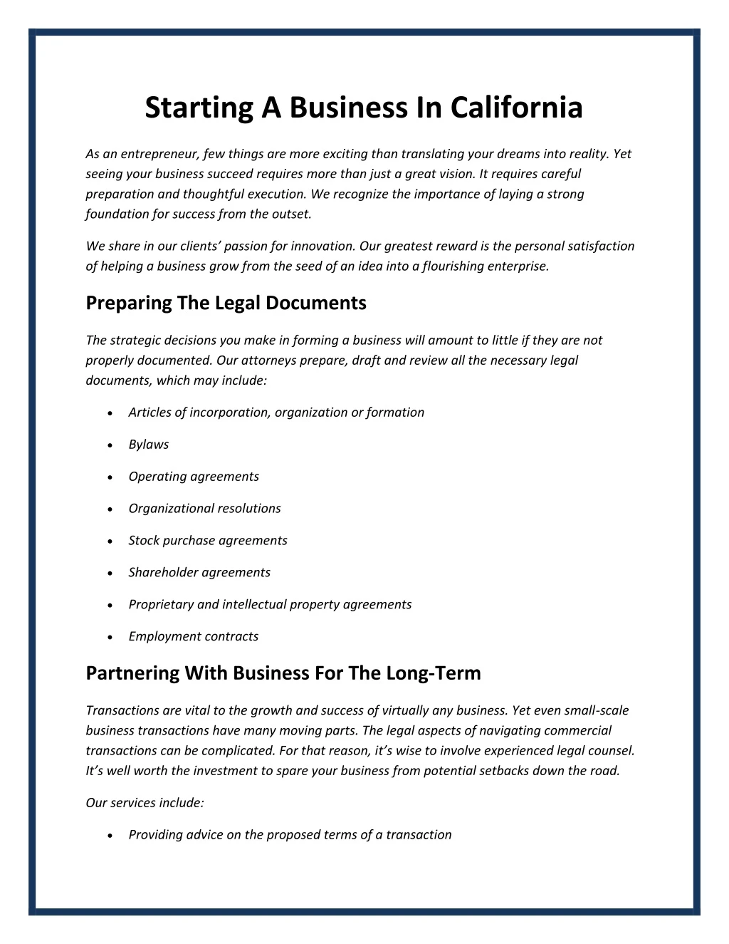starting a business in california