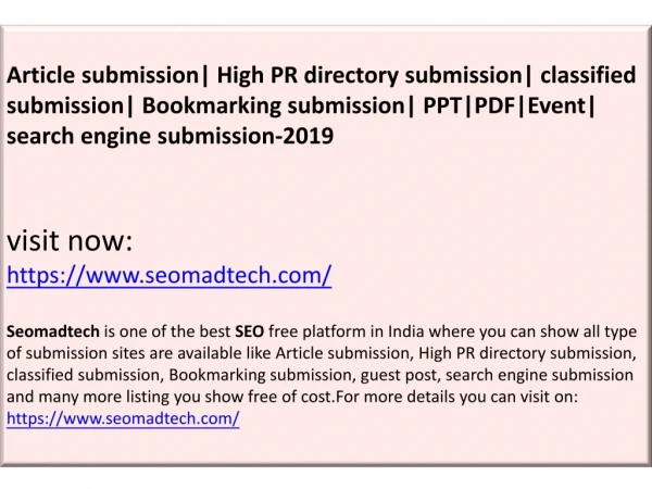 Seomadtech Article submission | Bookmarking submission | All type submission sites|