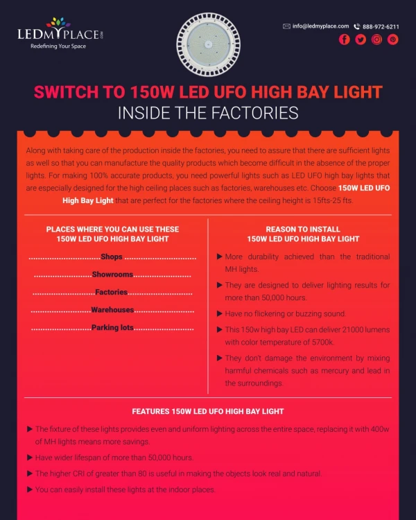 Switch to 150w LED UFO high bay light inside the factories