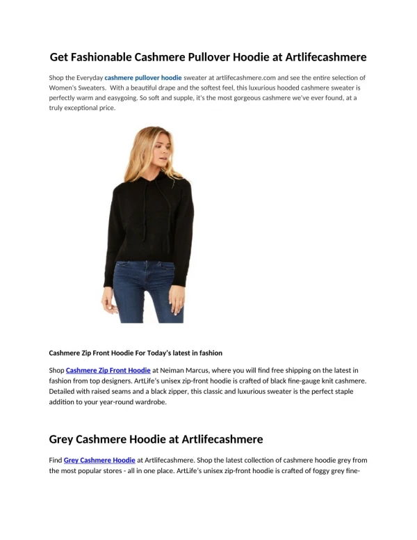 Get Fashionable Cashmere Pullover Hoodie at Artlifecashmere