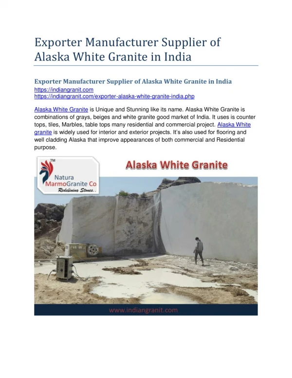 Exporter Manufacturer Supplier of Alaska White Granite in India