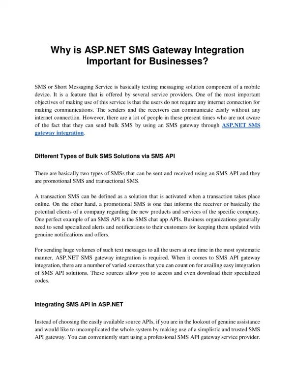 "ASP.NET SMS Gateway Integration and Its Importance