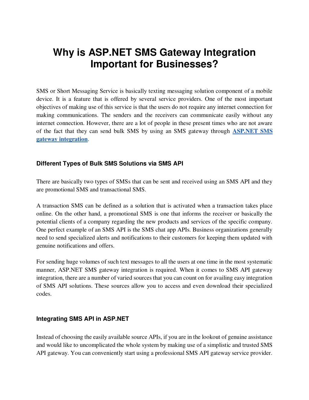 why is asp net sms gateway integration important