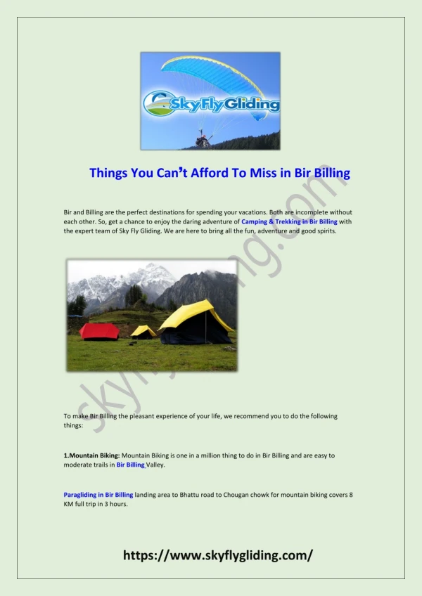 Things You Can’t Afford To Miss in Bir Billing