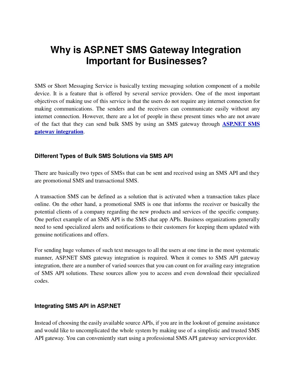 why is asp net sms gateway integration important