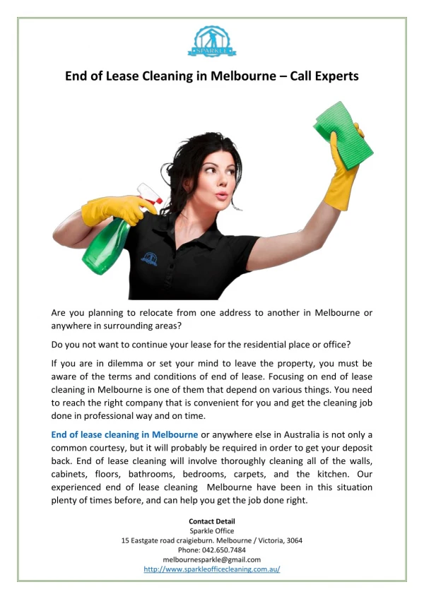 End of Lease Cleaning in Melbourne – Call Experts