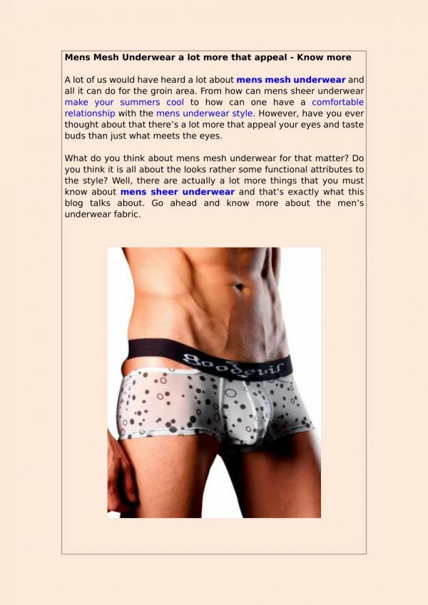 Mens Mesh Underwear a lot more that appeal - Know more