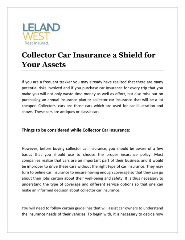 Collector Car Insurance a Shield for Your Assets