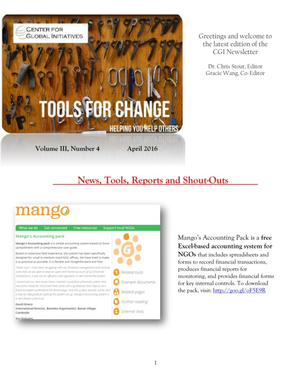 2016 April Tools for Change CGI Newsletter