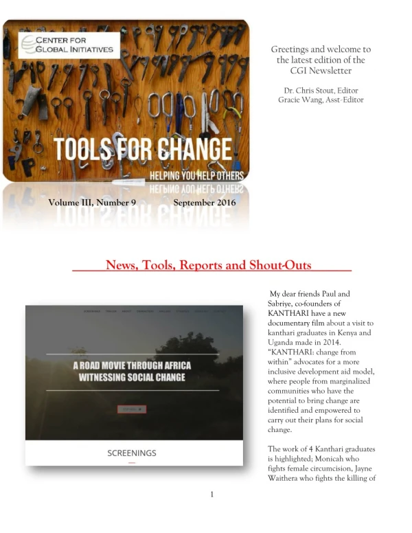 2016 September Tools for Change CGI Newsletter