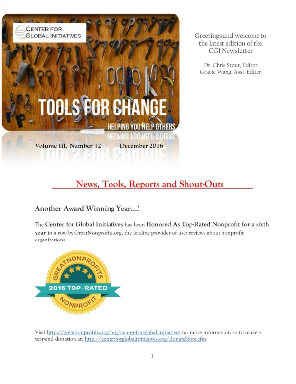 2016 December Tools for Change CGI Newsletter