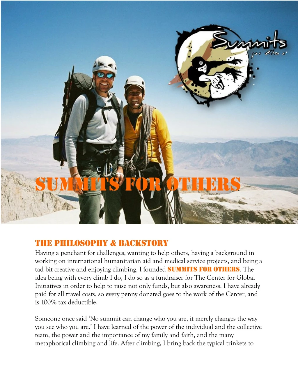 summits for others the philosophy backstory