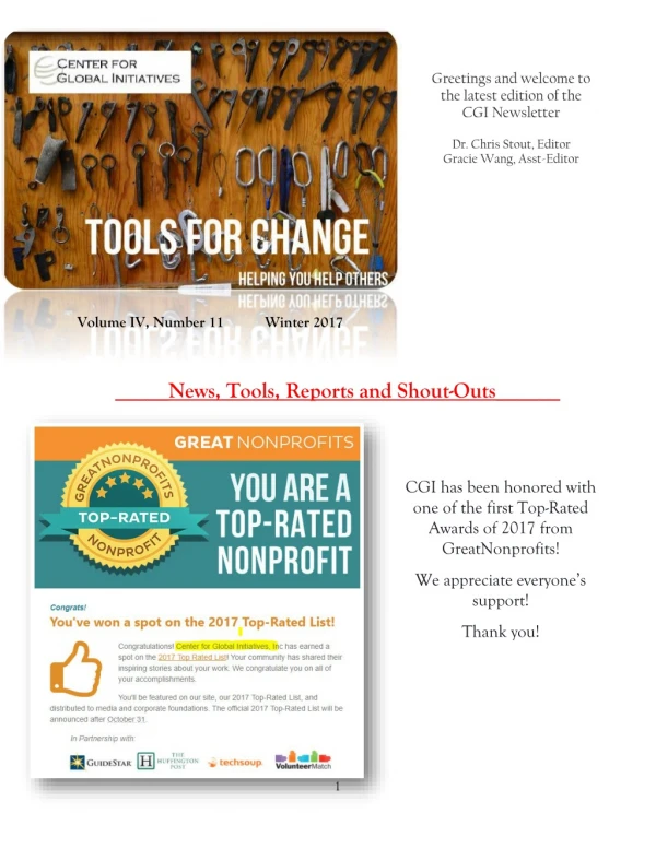 2017 Winter Tools for Change CGI Newsletter
