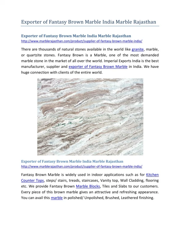 Exporter of Fantasy Brown Marble India Marble Rajasthan