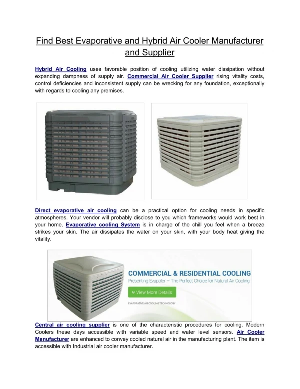 Find Best Evaporative and Hybrid Air Cooler Manufacturer and Supplier