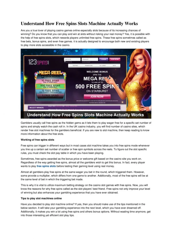 Understand How Free Spins Slots Machine Actually Works