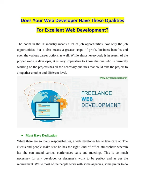 Does Your Web Developer Have These Qualities For Excellent Web Development?