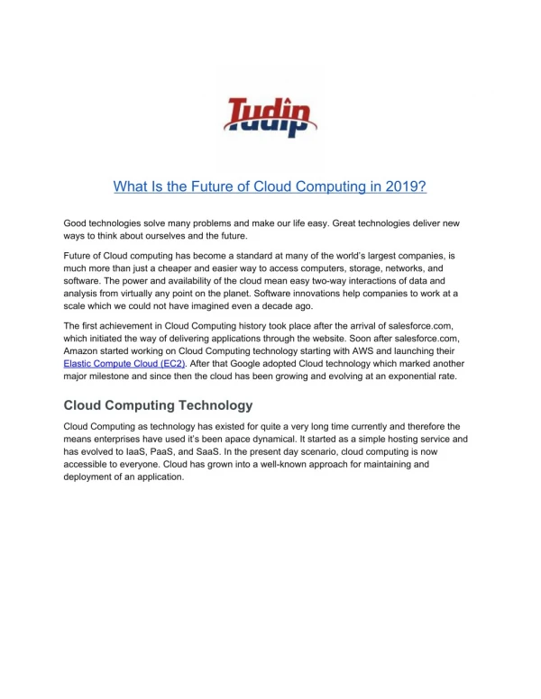 Future of Cloud Computing | Tudip