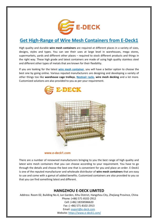 Get High-Range of Wire Mesh Containers from E-Deck1