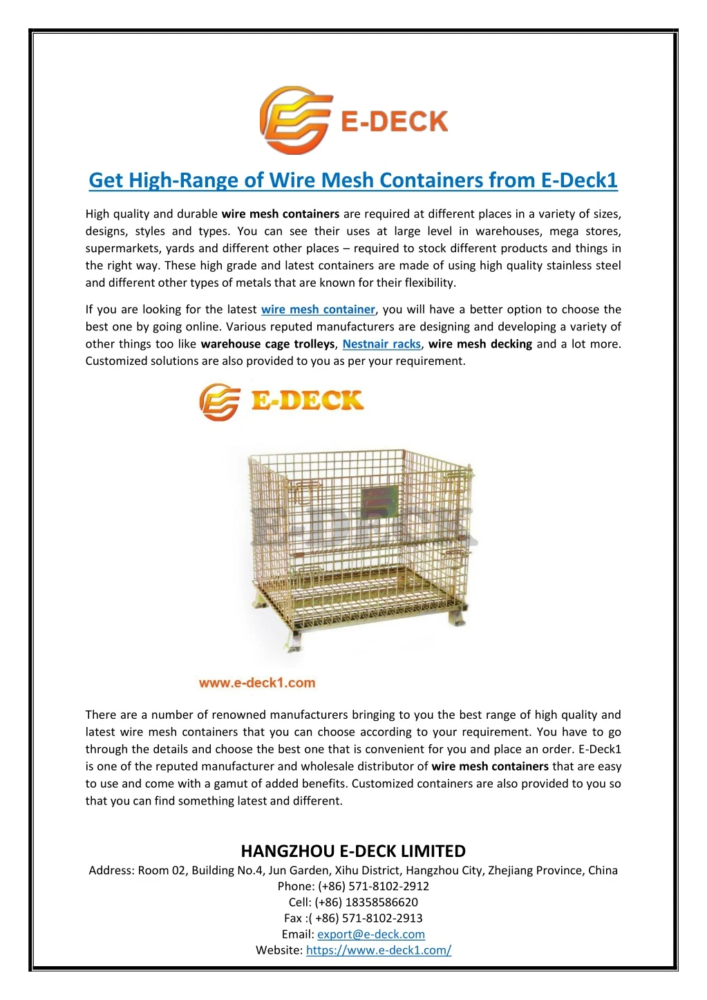 get high range of wire mesh containers from