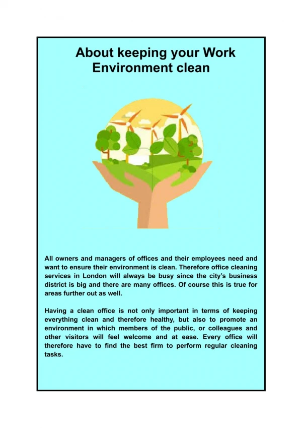 About keeping your Work Environment clean