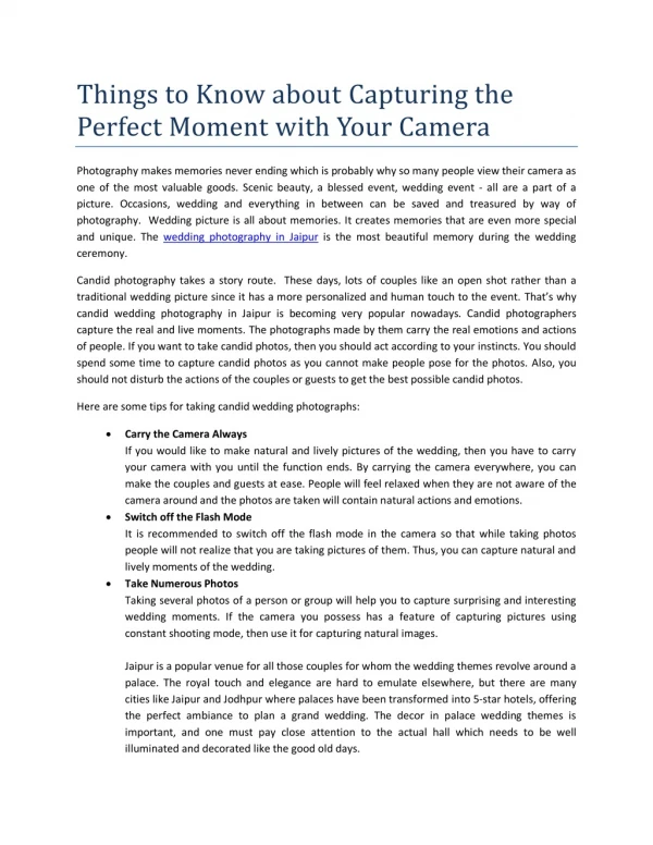 Things to Know about Capturing the Perfect Moment with Your Camera