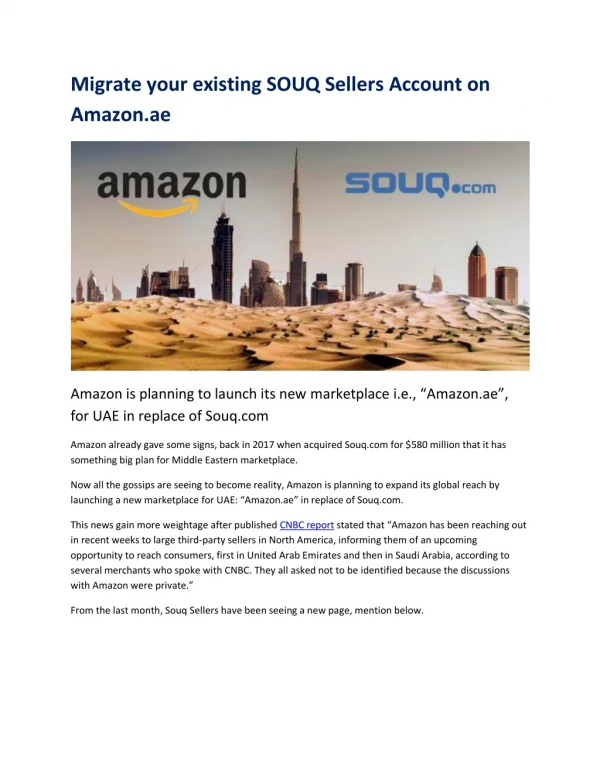 MIGRATE YOUR EXISTING SOUQ SELLERS ACCOUNT ON AMAZON.AE