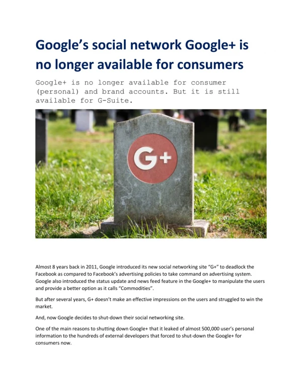 GOOGLE IS NO LONGER AVAILABLE FOR CONSUMERS